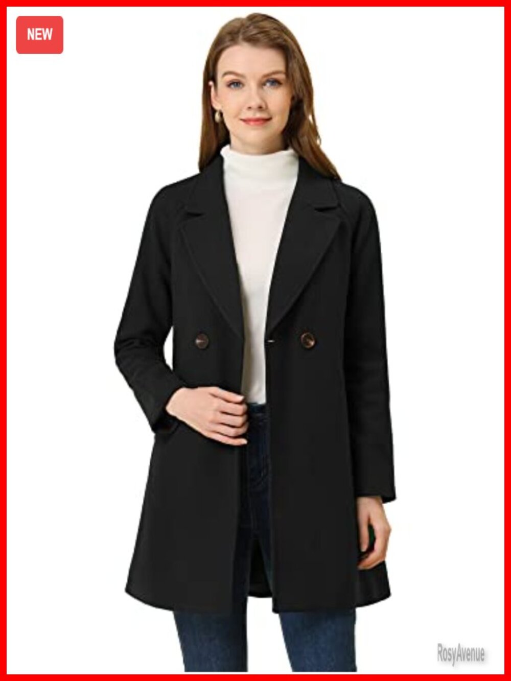 Notched Lapel Double Breasted Trench Coat Long Sleeve Winter Coat